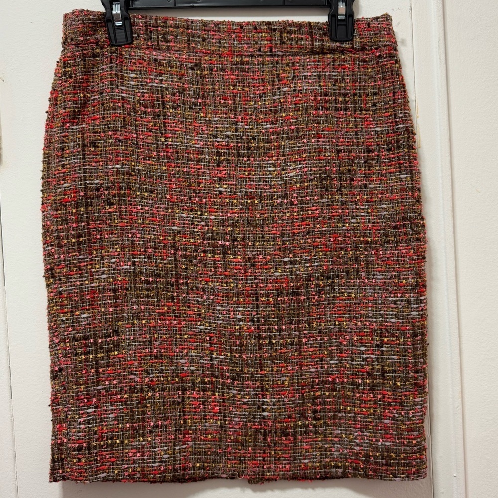 J.Crew Boucle Tweed Brown and Rainbow Pencil Skirt Size 4